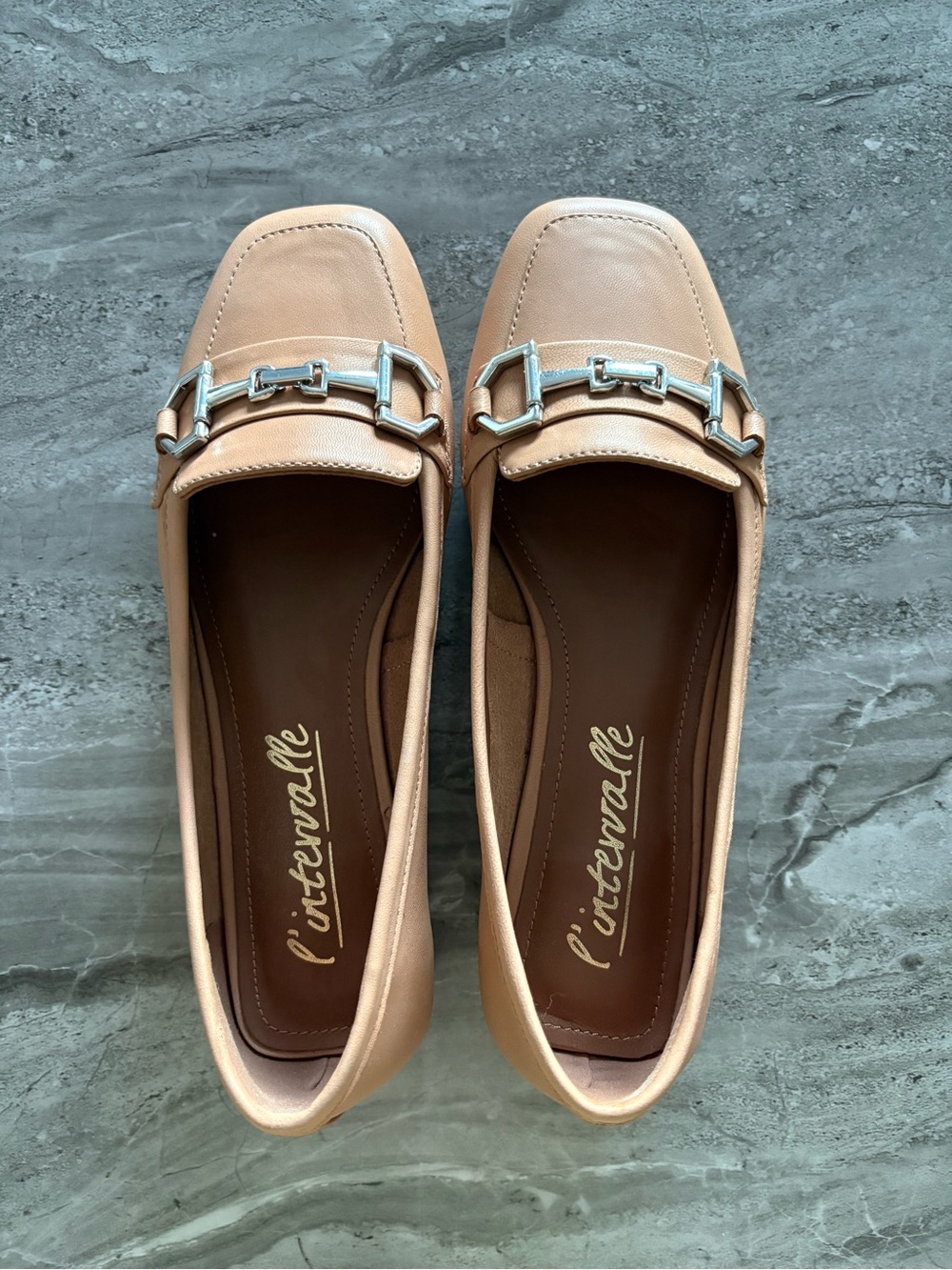 L'INTERVALLE Blush Tan Leather Loafers with Silver Hardware